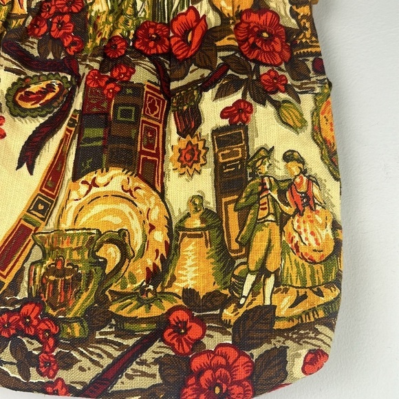 Vintage Sewing Knitting Crafting Bag Wooden Handle Novelty Fabric Old Fashion - Picture 3 of 16